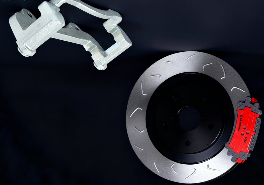 BREMBO BRAKE PADS + PREMIUM OE SLOTTED ROTORS + BRACKET (CALIPER ADAPTOR) KIT TO SUIT 322mm ROTORS FOR FALCON FORD BA BF FG