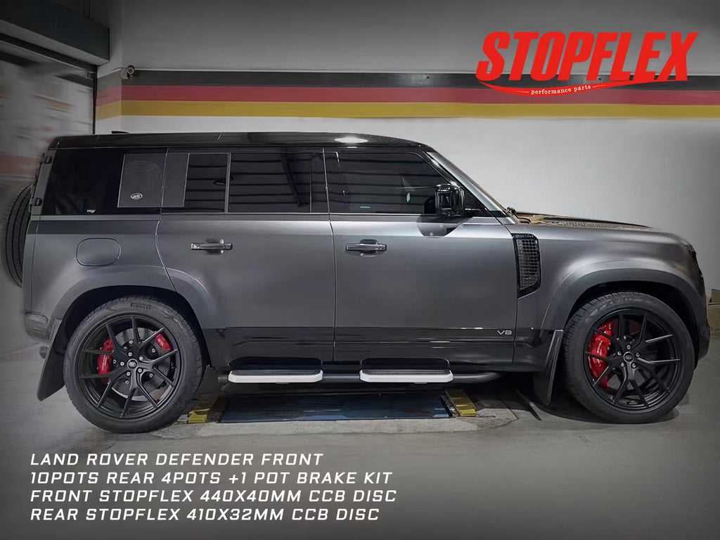 Big brake kit for Land Rover Defender FRONT & REAR  (Akebono 10 pots caliper front + Akebono 4 pots rear +EPB+ F&R CCB ceramic rotors)