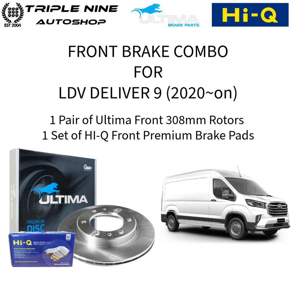 Brake ROTOR + PADS ( Ultima + Hi-Q) KIT for LDV Deliver 9 2.0L 2020-on FRONT