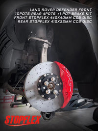 Big brake kit for Land Rover Defender FRONT & REAR  (Akebono 10 pots caliper front + Akebono 4 pots rear +EPB+ F&R CCB ceramic rotors)
