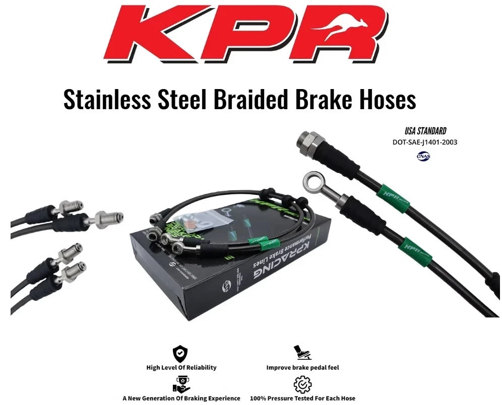 KPR BRAKES NEW FULL STAINLESS BRAKE HOSE KIT -BRAIDED LINE FITS LC150 PRADO - FRONT 2" LIFT