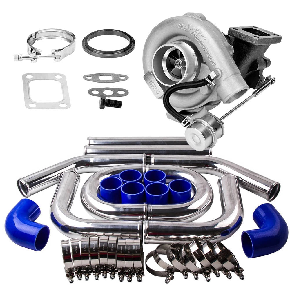 Universal T3 Turbo 0.63 A/R V-Band 450HP T3T4 T04E TURBOCHARGER + 2.5" 64mm 8PCS INTERCOOLER PIPING UPGRADE Kit