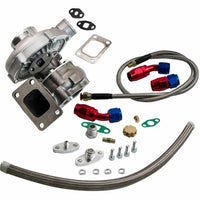 UNIVERSAL T3 TURBOCHARGER 500HP T04E T3T4 TURBO + TURBO BRAIDED LINE FULL KIT