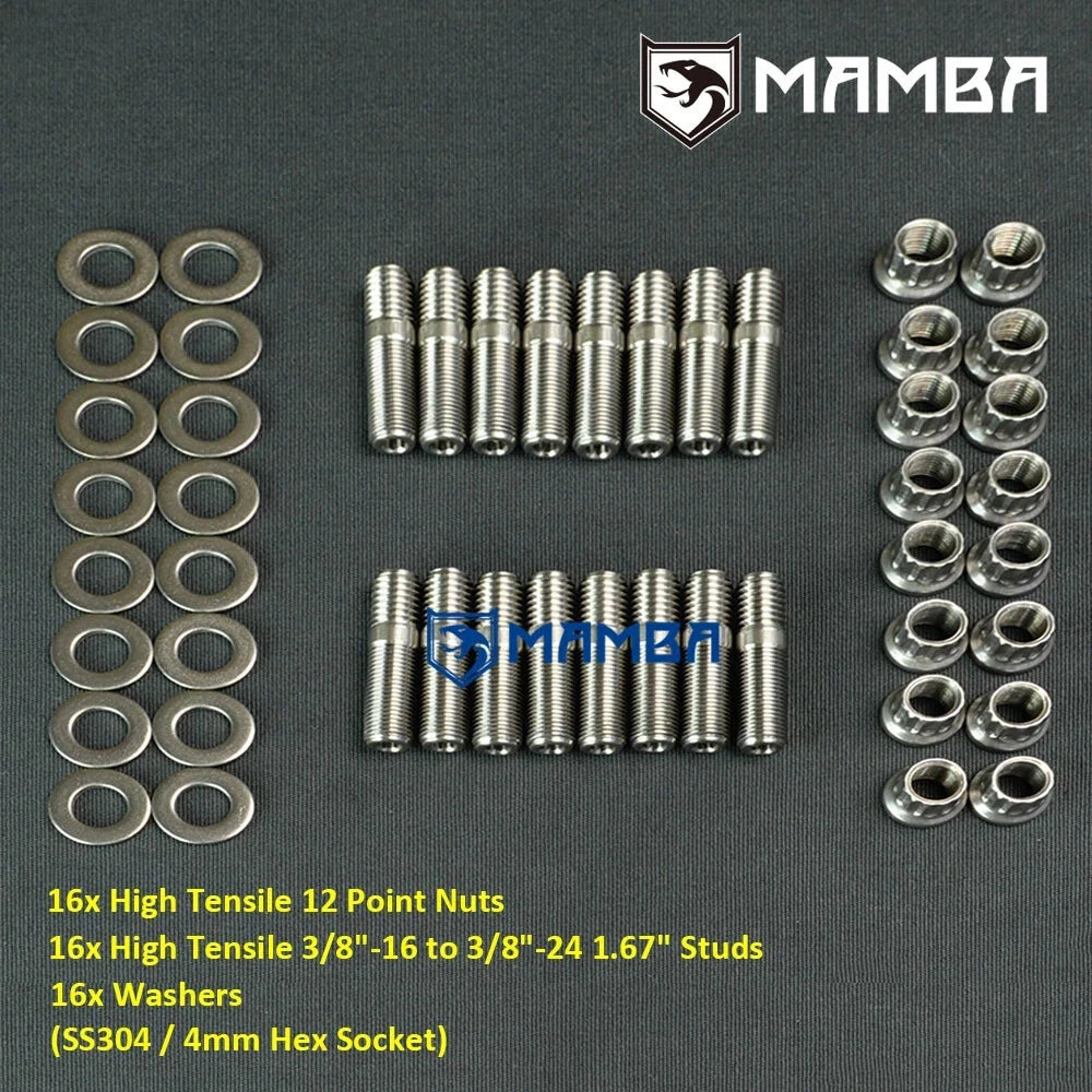 MAMBA SS304 Header Stud Kit 3/8"-16 1.67" (42.5mm) Ford V8 Small Block (16 Sets)