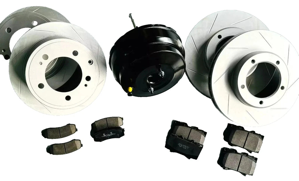 FRONT + REAR - FULL PREMIUM BRAKE ROTORS + BENDIX PADS + BRAKE BOOSTER upgrade KIT SUITS TOYOTA LandCruiser 76 78 79 Series-VDJ79R VDJ76 VDJ78