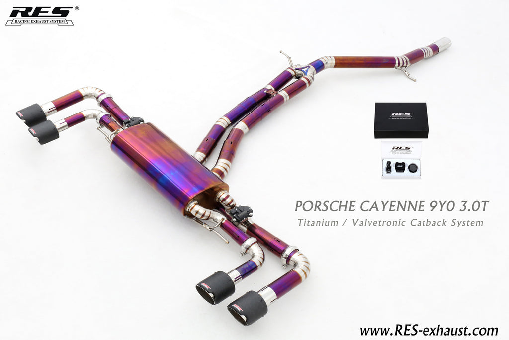 RES SS304, Front Pipe+Mid Pipe+Valvetronic Rear Section+Four Tips+Remote Control Kits FIT Porsche Cayenne E3 3.0T 2018+ Titanium