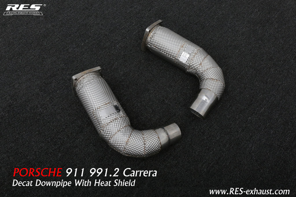 RES SS304, Sport Cat Downpipe With Heat Protector FIT Porsche 911 (991/997) Carrera 3.0T 2016-2017 991.2