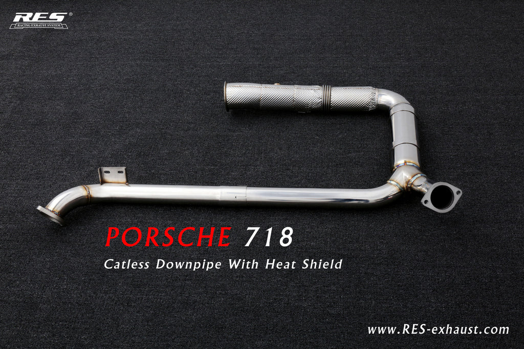 RES SS304, Catless Downpipe With Heat Protector FIT Porsche Cayman / Boxster 718 2.0T/2.5T/2.5 2016