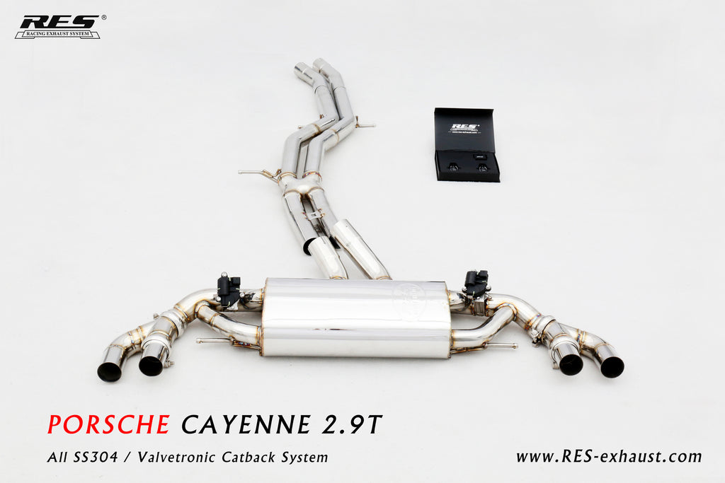 RES SS304, Mid Pipe+Valvetronic Rear Section+Four Tips+Remote Control Kits FIT Porsche Cayenne E3 2.9T 2018+