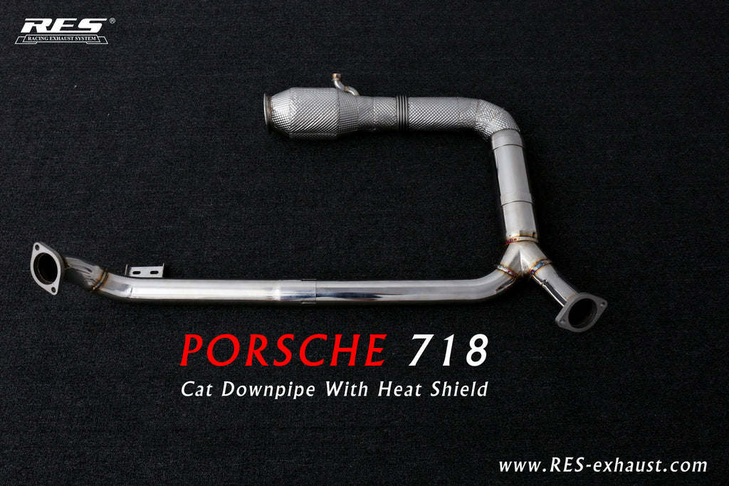 RES SS304, Sport Cat Downpipe With Heat Protector FIT Porsche Cayman / Boxster 718 2.0T/2.5T/2.5 2016