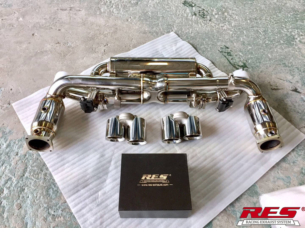 RES SS304, Catless Downpipe+Rear Section+Four Tips (NO Remote Control Kit) FIT Porsche 911 (991/997) Carrera 3.0T Carrera S 3.0T Carrera 4S 3.0T 2016-2017 991.2