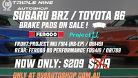 DEAL- FRONT AND REAR BRAKE PADS FOR TOYOTA 86 / SUBARU BRZ (PROJECT MU + FERODO DS PERFORMANCE)