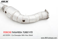 RES SS304, Sport Cat Downpipe With Heat Protector FIT Porsche Panamera 970 3.0T / 4.8T / 4.8NA 2014-2016