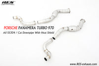 RES SS304, Sport Cat Downpipe With Heat Protector FIT Porsche Panamera 970 3.0T / 4.8T / 4.8NA 2014-2016