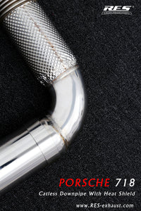 RES SS304, Catless Downpipe With Heat Protector FIT Porsche Cayman / Boxster 718 2.0T/2.5T/2.5 2016