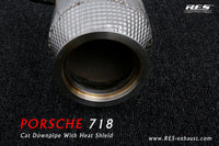 RES SS304, Sport Cat Downpipe With Heat Protector FIT Porsche Cayman / Boxster 718 2.0T/2.5T/2.5 2016