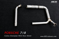 RES SS304, Catless Downpipe With Heat Protector FIT Porsche Cayman / Boxster 718 2.0T/2.5T/2.5 2016