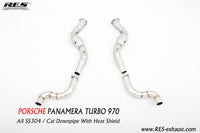 RES SS304, Sport Cat Downpipe With Heat Protector FIT Porsche Panamera 970 4.8T 2010-2013