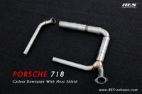 RES SS304, Catless Downpipe With Heat Protector FIT Porsche Cayman / Boxster 718 2.0T/2.5T/2.5 2016