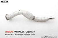RES SS304, Sport Cat Downpipe With Heat Protector FIT Porsche Panamera 970 4.8T 2010-2013