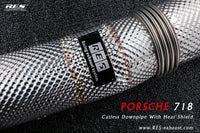 RES SS304, Catless Downpipe With Heat Protector FIT Porsche Cayman / Boxster 718 2.0T/2.5T/2.5 2016