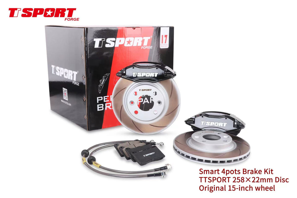 TT SPORT FRONT BIG BRAKE KIT (4 POTS FORGED CALIPER )FOR SMART 453 WITH ORIGNAL 15'' WHEEL
