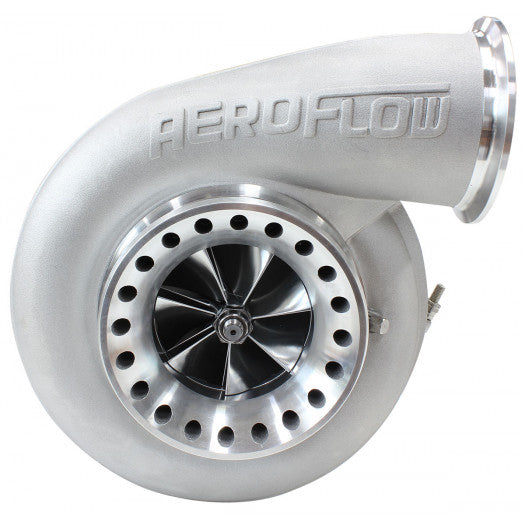 Aeroflow BOOSTED 8075 1.10 Turbocharger 1250HP, Natural Cast Finish External Wastegate, T4 Twin Entry Inlet Flange, V-Band Exhaust Flange