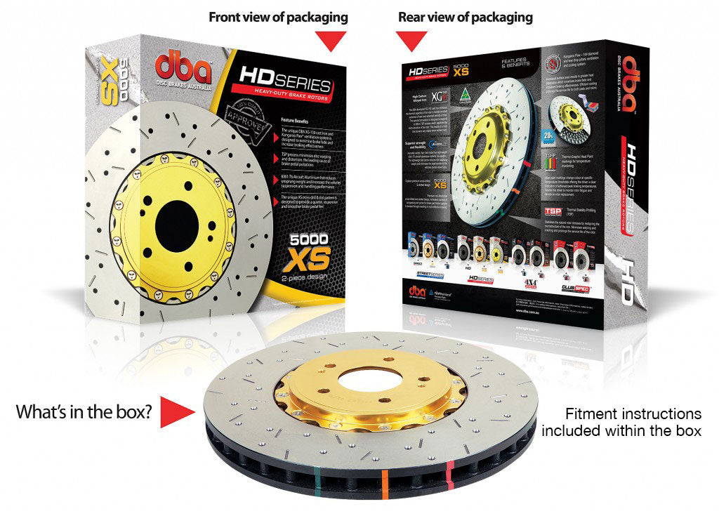 DBA ROTOR PAIR 5000 Fully Assembled 2-piece Gold Hat XS KP FOR [ VT-VZ 1997-2005 F ] Upgrade with 71.5mm C/Hole