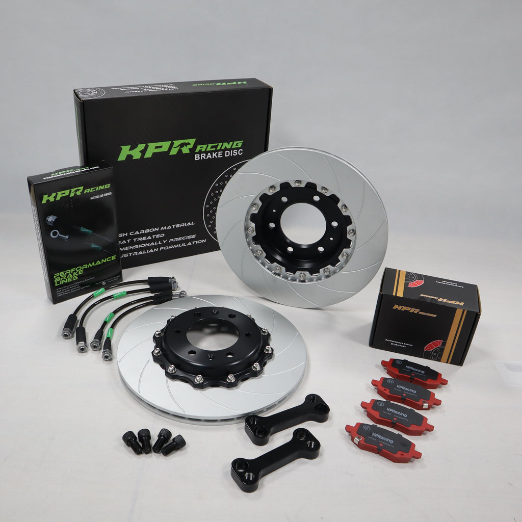 KPR BRAKE UPGRADE SOLUTION FOR AUDI S3/ A3 VW GOLF R MK7/MK7.5 -- KPR HEAT-TREATED SLOTTED ROTORS / PRO STREET BRAKE PADS / STAINLESS STEEL BRAKE LINES