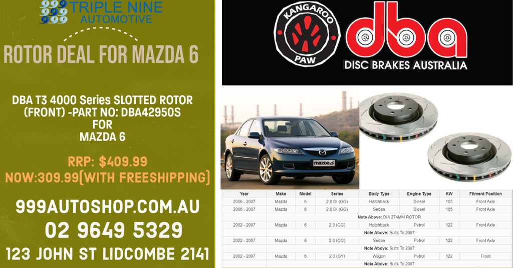 DS-DBA T3 4000 Performance Slotted Brake Rotor Pair Front DBA42950S fits Mazda 6